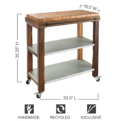 Reclaimed Rolling Butcher Block Kitchen Island with Storage