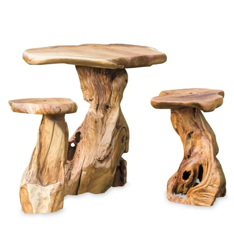 Reclaimed Teak Outdoor Table and Stools, Set of 3