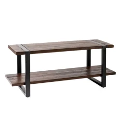 Reclaimed Wood and Metal Bench with Shelf