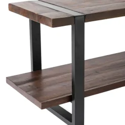 Reclaimed Wood and Metal Bench with Shelf