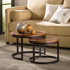 Reclaimed Wood Round Nesting Tables, Set of 2