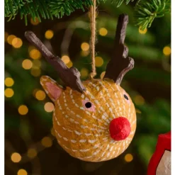 Recycled Fabric-Mache Reindeer Ornament
