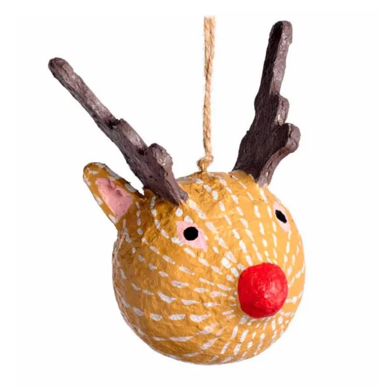 Recycled Fabric-Mache Reindeer Ornament