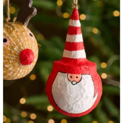 Recycled Fabric-Mache Santa Claus Ornament