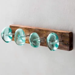 Recycled Glass and Reclaimed Wood Hooks - 4 Hook