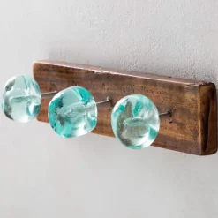 Recycled Glass and Reclaimed Wood Hooks - 3 Hook