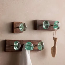 Recycled Glass and Reclaimed Wood Hooks - 3 Hook