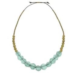 Recycled Sea Glass Beaded Brass Necklace (aqua)
