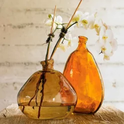 Recycled Tall Glass Balloon Vases 13" and 19" (brown and amber set of 2)
