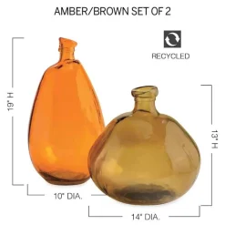 Recycled Tall Glass Balloon Vases 13" and 19" (brown and amber set of 2)