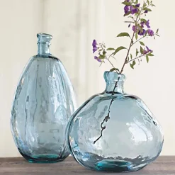 Recycled Tall Glass Balloon Vases 13" and 19" (smoky blue set of 2)