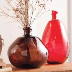 Recycled Tall Glass Balloon Vases 13" and 19" (chocolate and red set of 2)