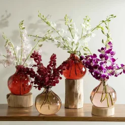 Red 7" Balloon Vase with 5 Stems of Fresh Cut Orchids - Burgundy