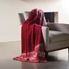 Red Merino Wool Jacquard Throw with Snowflake Pattern, 40" x 60"