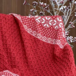 Red Merino Wool Jacquard Throw with Snowflake Pattern, 40" x 60"