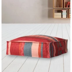 Red Patchwork Square Pouf