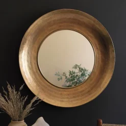 Round Hand Hammered Antique Brass Frame with Mirror
