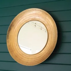 Round Hand Hammered Antique Brass Frame with Mirror
