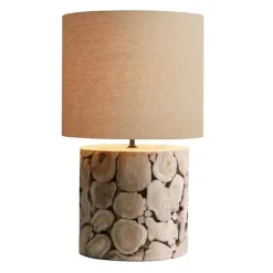 Round Teak Wood Slice Table Lamp