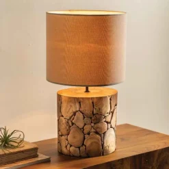 Round Teak Wood Slice Table Lamp