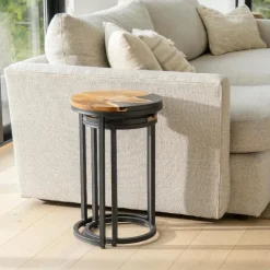 Round Wood Wave Nesting Tables, Set of 2