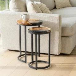 Round Wood Wave Nesting Tables, Set of 2