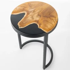 Round Wood Wave Nesting Tables, Set of 2