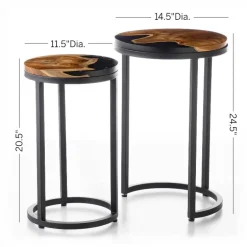 Round Wood Wave Nesting Tables, Set of 2