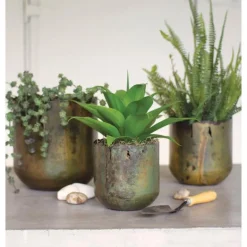 Rustic Verdigris Iron Planters, Set of 3