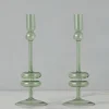 Sage Glass Candlestick Pair