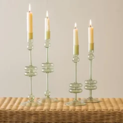 Sage Glass Candlestick Pair