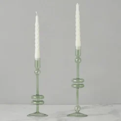 Sage Glass Candlestick Pair
