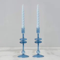 9" Sapphire Blue Glass Candlesticks, set of 2