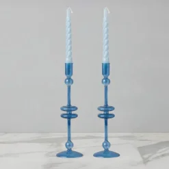 12" Sapphire Blue Glass Candlesticks, set of 2