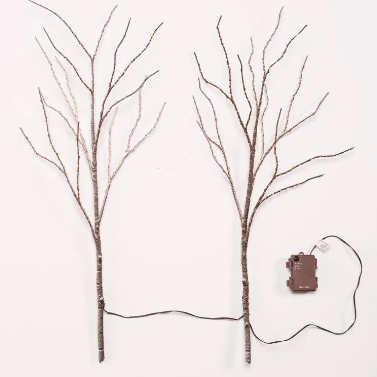 Set of 2 Connected Indoor/Outdoor Lighted Birch Branches - Brown