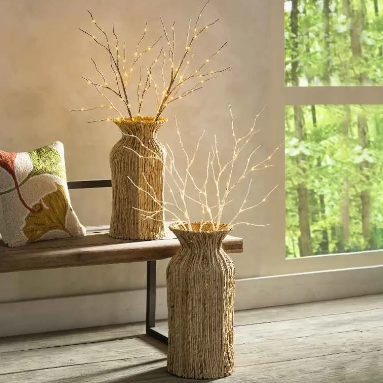 Set of 2 Connected Indoor/Outdoor Lighted Birch Branches - Brown