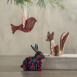 Set of 3 3D Woodcut Decorations - Fox, Bunny, Dove