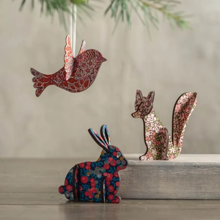 Set of 3 3D Woodcut Decorations - Fox, Bunny, Dove