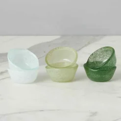 Set of 6 Glass Pinch Pots in Green Tones