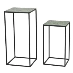 Set of 2 Green Herringbone Stone Mosaic Accent Stands