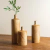 Set of 3 Kendari Teak Bottle Vases