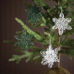 Set of 2 Paper Flower Ornaments, 4" dia.