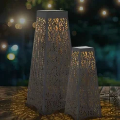 Set of 2 Patio Solar Leaf Shadow Lanterns