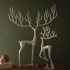 Set of 2 White Cast Iron Deer Sculptures