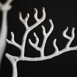 Set of 2 White Cast Iron Deer Sculptures