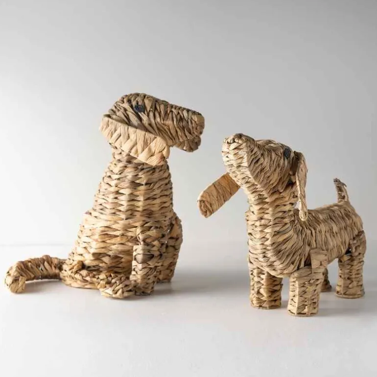 Sitting Woven Water Hyacinth Dog Sculpture