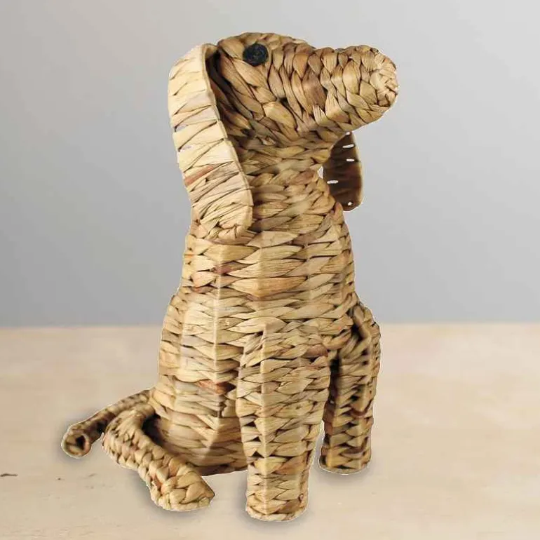Sitting Woven Water Hyacinth Dog Sculpture