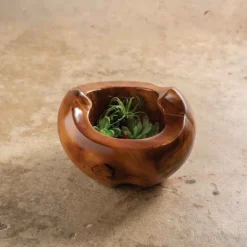 Small Distressed Round Teak Wood Vase