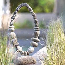 Small River Stone Oval Garden Sculpture on Stand