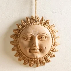 Smiling Terracotta Sun Hanging Wall Art